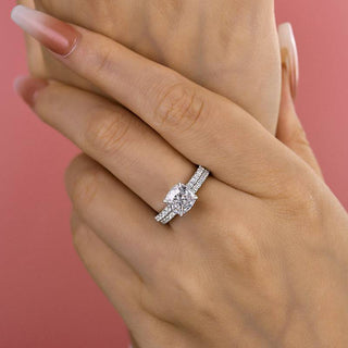 2.0CT Cushion Moissanite Diamond Halo Pave Bridal Engagement Ring Set