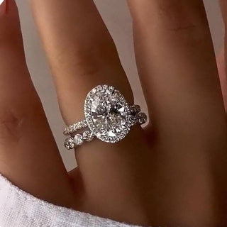 3.0CT Oval Moissanite Diamond Halo Pave Bridal Engagement Ring Set