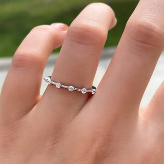 Round Moissanite Diamond Distance Pave  Wedding Band