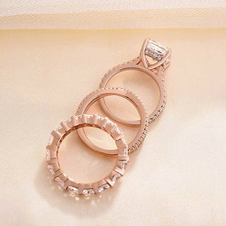 4.5CT Cushion Moissanite Diamond Hidden Halo Pave Bridal Engagement Ring Set