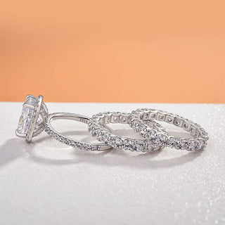 4.0CT Cushion Moissanite Diamond  Halo Pave Bridal Engagement Ring Set