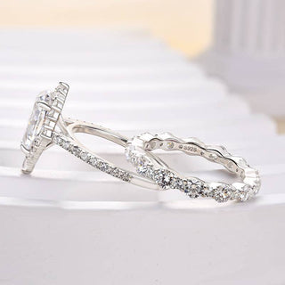 2.5CT Pear Moissanite Diamond Halo Cluster Pave Bridal Engagement Ring