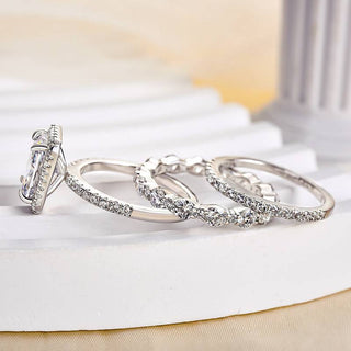 2.5CT Radiant Moissanite Diamond Halo Pave Bridal Engagement Ring Set