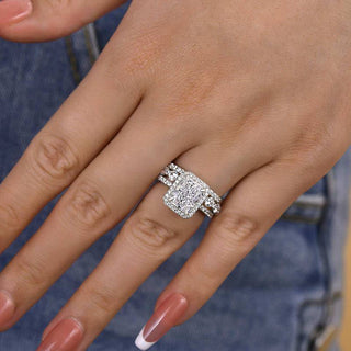 2.5CT Radiant Moissanite Diamond Halo Pave Bridal Engagement Ring Set