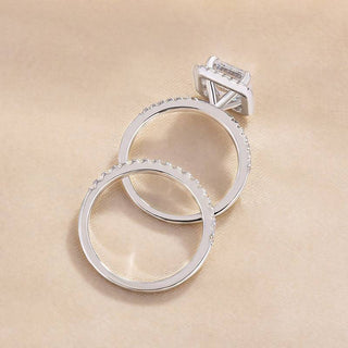 2.5CT Emerald Cut Moissanite Diamond Halo Pave Bridal Engagement Ring Set