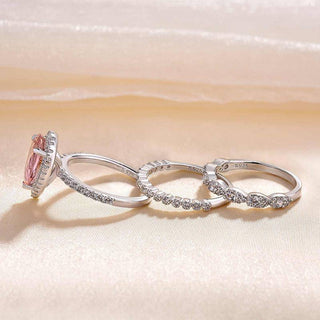 3.0CT Pear Moissanite Diamond Halo Pave Bridal Engagement Ring Set