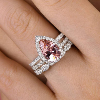 3.0CT Pear Moissanite Diamond Halo Pave Bridal Engagement Ring Set