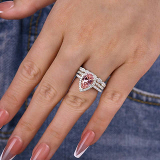 3.0CT Pear Moissanite Diamond Halo Pave Bridal Engagement Ring Set
