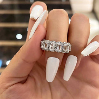 Cushion Moissanite Diamond Halo Full Eternity Wedding Band