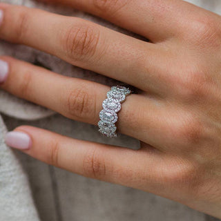 Oval Moissanite Diamond Halo Full Eternity Wedding Band