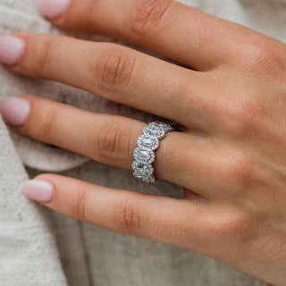 Oval Moissanite Diamond Halo Full Eternity Wedding Band