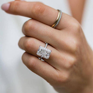 7.0CT Radiant Moissanite Diamond Hidden Halo Pave Bridal Engagement Ring Set