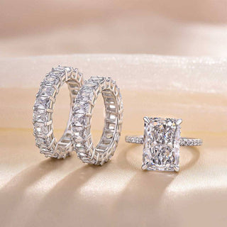 7.0CT Radiant Moissanite Diamond Hidden Halo Pave Bridal Engagement Ring Set
