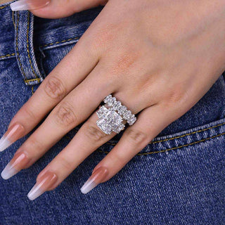 8.0CT Radiant Moissanite Diamond Three Stone Bridal Engagement Ring