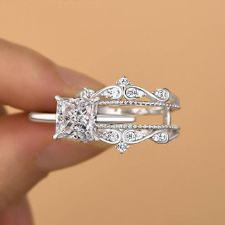 2.0CT Princess Moissanite Diamond Antique Bridal Engagement Ring Set