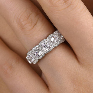 Cushion Moissanite Diamond Halo Full Eternity wedding Band