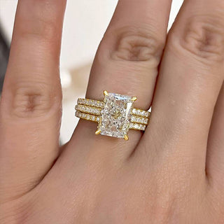 3.5CT Radiant Moissanite Diamond Halo Pave Bridal Engagement Ring Set