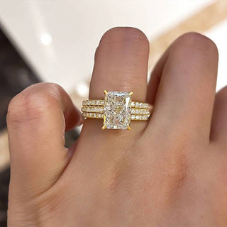 3.5CT Radiant Moissanite Diamond Halo Pave Bridal Engagement Ring Set