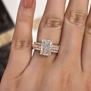 3.5CT Radiant Moissanite Diamond Halo Pave Bridal Engagement Ring Set