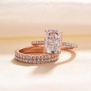 3.5CT Radiant Moissanite Diamond Halo Pave Bridal Engagement Ring Set