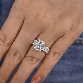 3.5CT Radiant Moissanite Diamond Halo Pave Bridal Engagement Ring Set