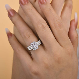 3.5CT Radiant Moissanite Diamond Halo Pave Bridal Engagement Ring Set
