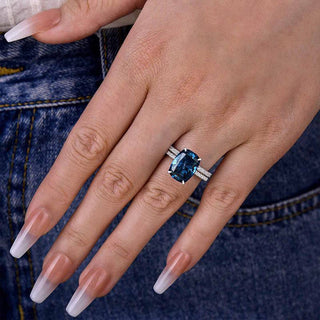 5.0CT Cushion Moissanite Diamond Hidden Halo Pave Bridal Engagement Ring set