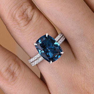 5.0CT Cushion Moissanite Diamond Hidden Halo Pave Bridal Engagement Ring set