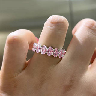 Pink Moissanite Diamond Full Eternity Wedding Band