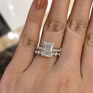 3.5CT Radiant Moissanite Diamond Hidden Halo Pave Bridal Engagement Ring Set