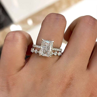 3.5CT Radiant Moissanite Diamond Hidden Halo Pave Bridal Engagement Ring Set