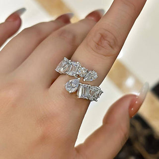 Pear & Emerald Cut & Round Moissanite Diamond Open Wedding Band
