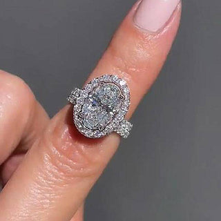 3.CT Oval Moissanite Diamond Halo Pave Bridal Engagement Ring