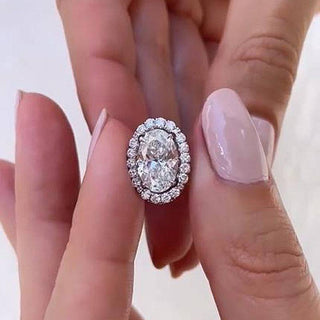 3.CT Oval Moissanite Diamond Halo Pave Bridal Engagement Ring