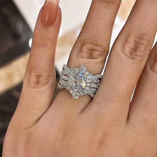 2.0CT Marquise Moissanite Diamond  Halo Pave Bridal Engagement Ring Set