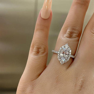 2.0CT Marquise Moissanite Diamond  Halo Pave Bridal Engagement Ring Set