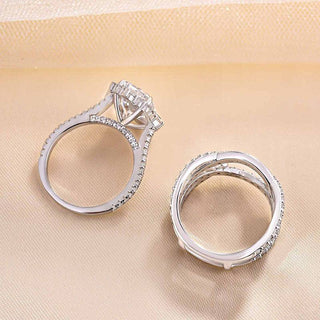 3.0CT Radiant Moissanite Diamond Halo Pave Antique Bridal Engagement Ring Set