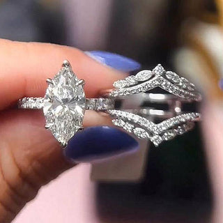 2.5CT Marquise Moissanite Diamond Pave Vintage Bridal Engagement Ring Set