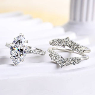 2.5CT Marquise Moissanite Diamond Pave Vintage Bridal Engagement Ring Set