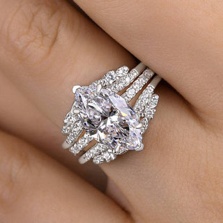 2.5CT Marquise Moissanite Diamond Pave Vintage Bridal Engagement Ring Set