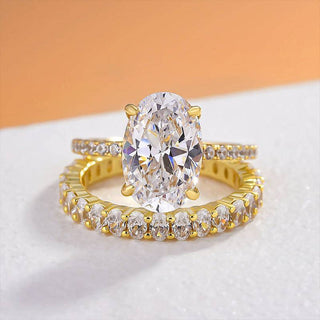 3.5CT Oval Moissanite Diamond Hidden halo Pave Bridal Engagement Ring Set