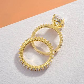 3.5CT Oval Moissanite Diamond Hidden halo Pave Bridal Engagement Ring Set