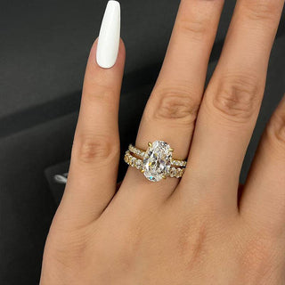 3.5CT Oval Moissanite Diamond Hidden halo Pave Bridal Engagement Ring Set