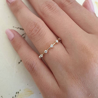 Round Moissanite Diamond Distance Pave  Wedding Band