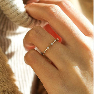 Round Moissanite Diamond Distance Pave  Wedding Band