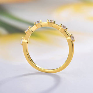 Round Moissanite Diamond Distance Pave  Wedding Band