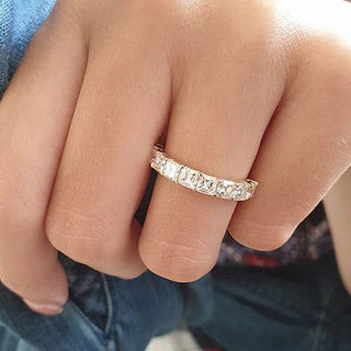 Asscher Moissanite Diamond Half Eternity Wedding Band