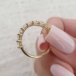 Asscher Moissanite Diamond Half Eternity Wedding Band