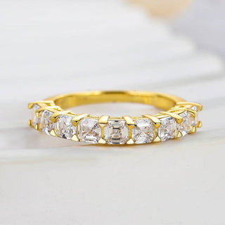 Asscher Moissanite Diamond Half Eternity Wedding Band