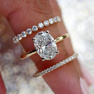 3.5CT Oval Moissanite Diamond Hidden Halo Bridal Engagement Ring  Set